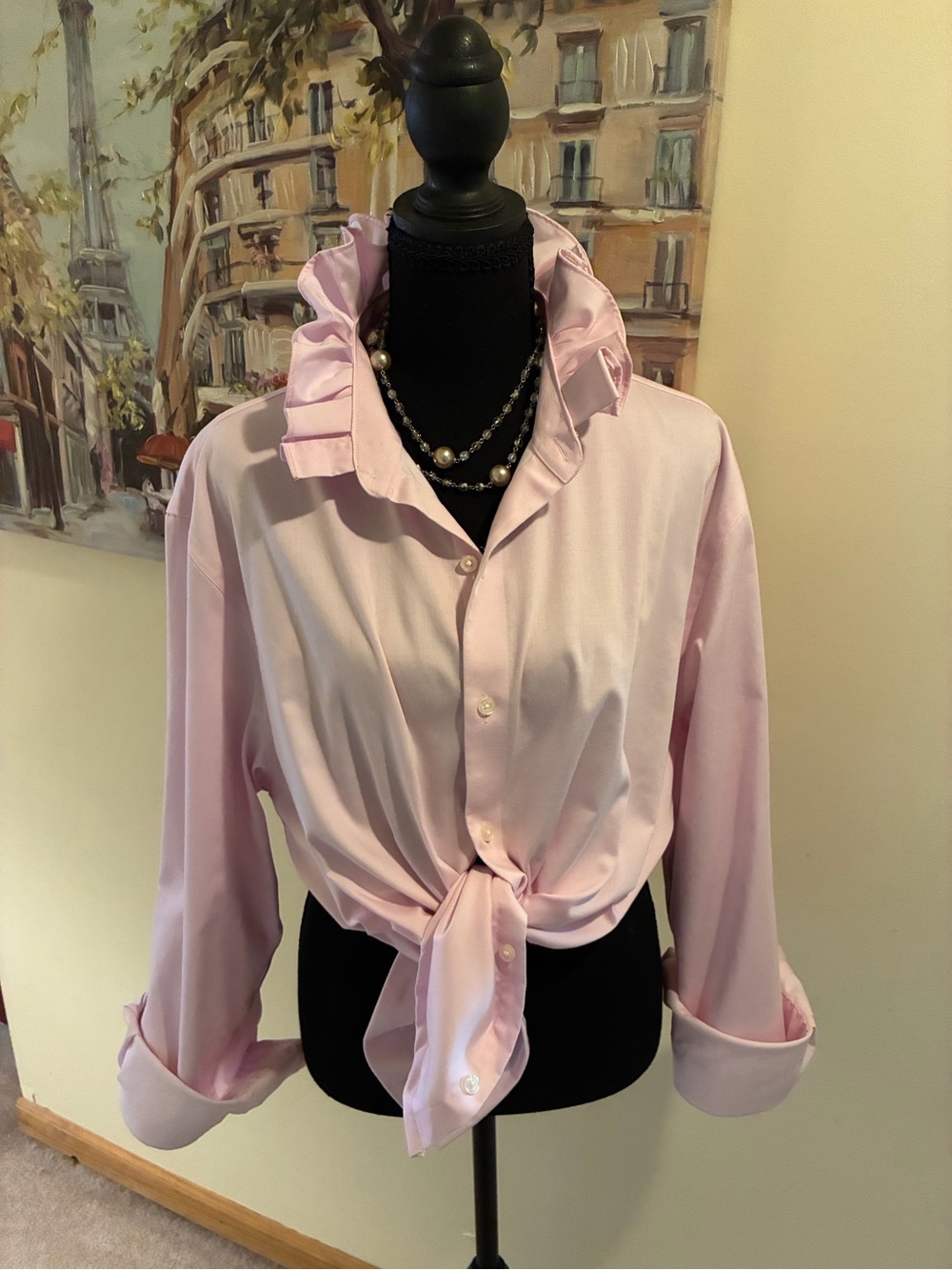 Tommy Hilfiger Light Pink Ruffle Collar Button-Down Blouse